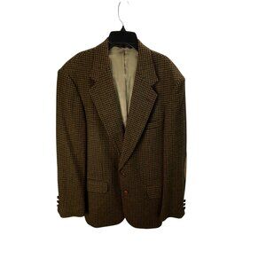 Craig Scott Blazer Mens 40R Houndstooth Blazer Men's Brown Suede Elbow Patches W
